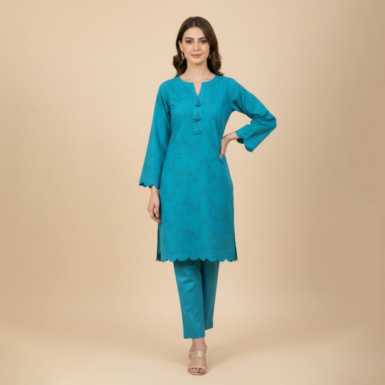 Bluish Cyan Chikankari Co Ord Wholesale USA